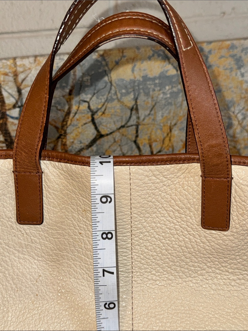 Cream and Brown Coach Pebble Leather Tote Bag - Classic Women's Handbag - Picture 8 of 15